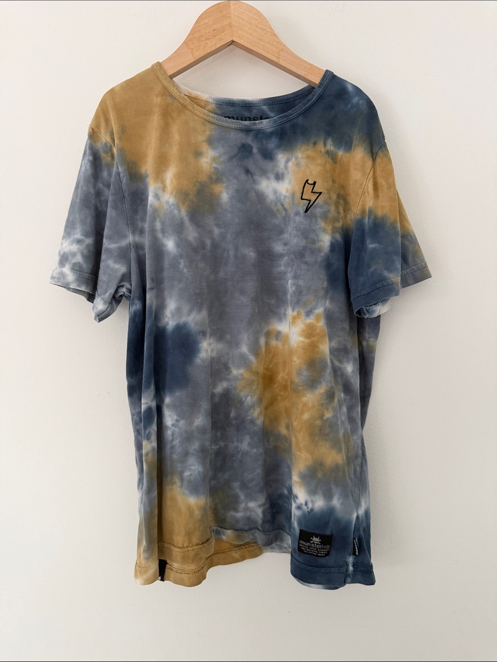 Munster Boys Tie-Dye Short Sleeve T-Shirt Blue & Tan 100% Cotton 10 Years